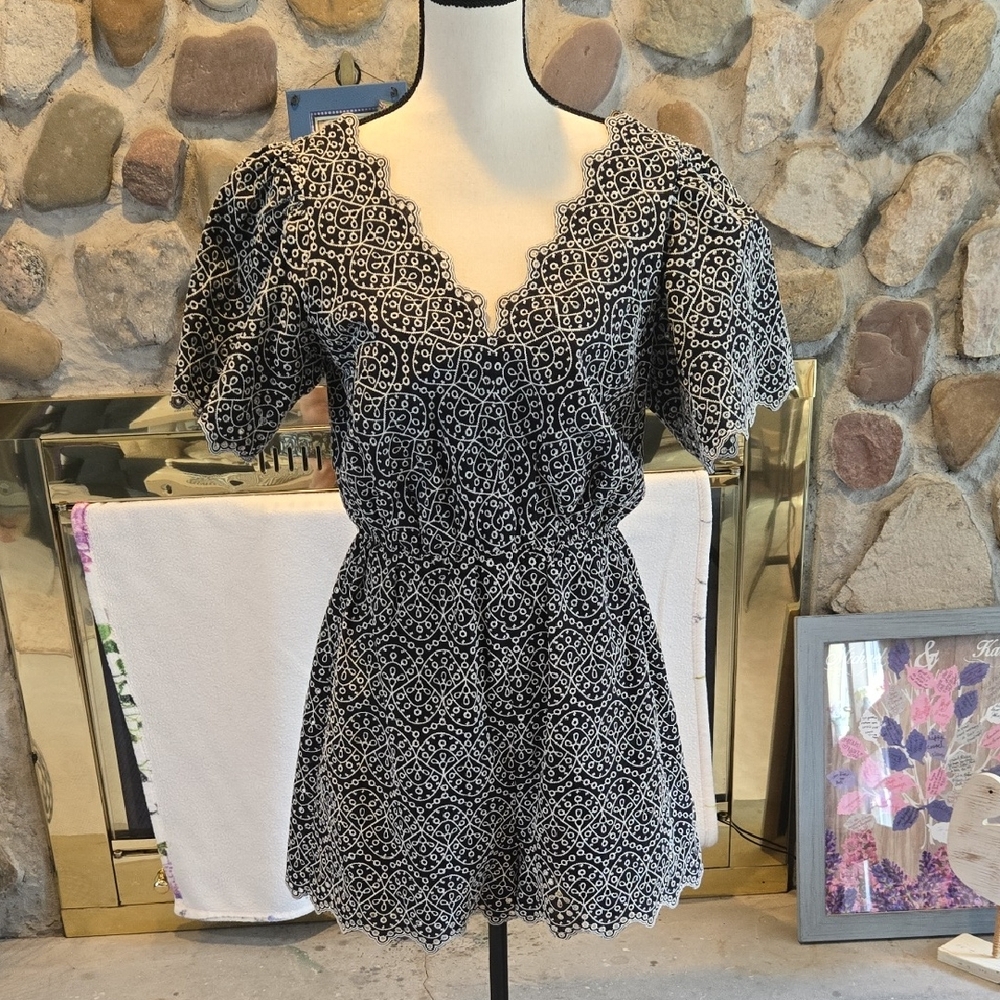 Express Black and White Embroidered Romper